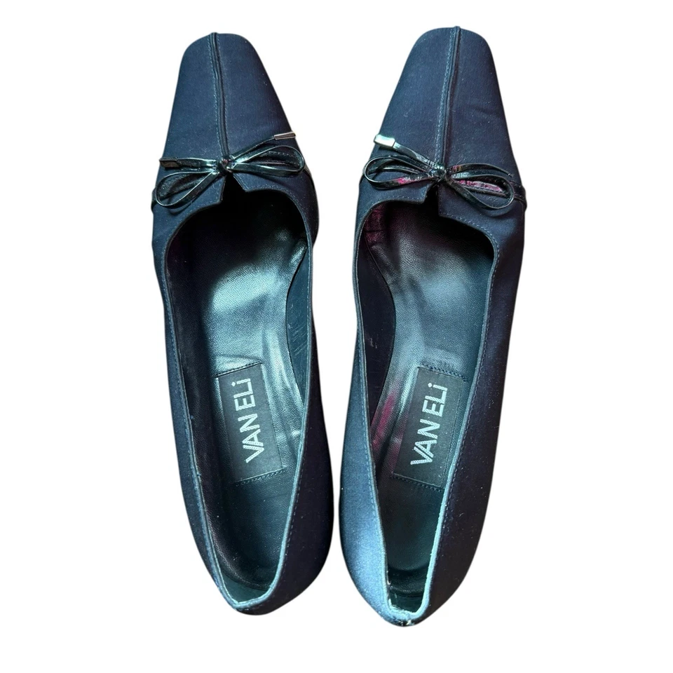 VANELi черный атласный квадратный носок низкий каблук насосы бант деталь Vero Cuoio размер 6 М - Изображение 3 из 4