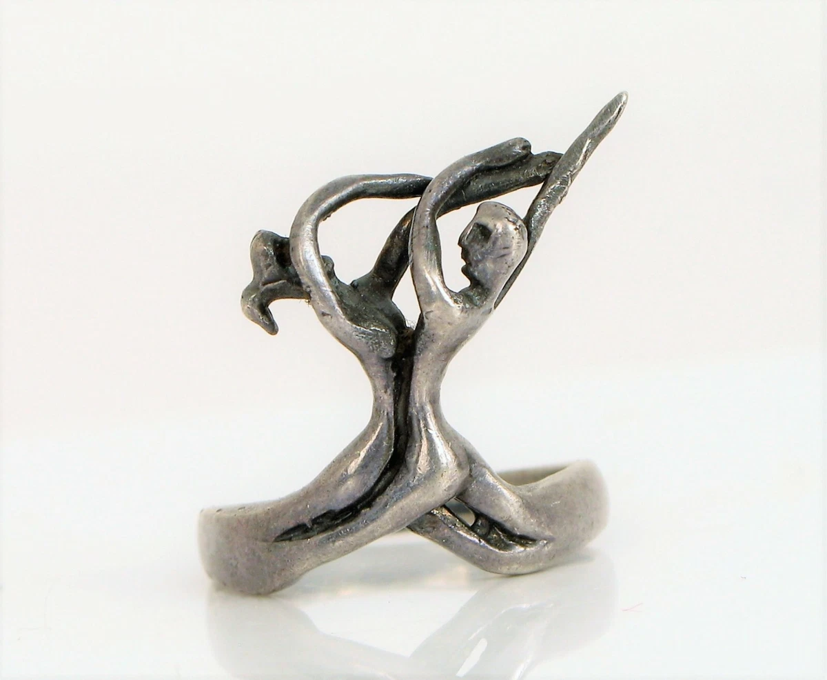 VINTAGE BEAUTIFUL STERLING SILVER NUDE NAKED COUPLE DANCING 3D