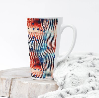 Stars & Stripes Coffee Latte Mug 17 Oz Ceramic, USA Flag Tea Cup by Mugzan