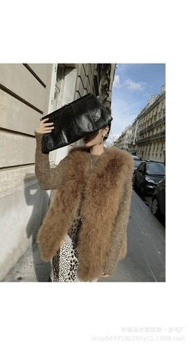 Loose Vest Camisole Real Feather Ostrich Fur Women's Mid Long Vest Winter Coats - Picture 10 of 29