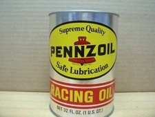 Vintage Pennzoil Racing Oil SAE 20W-40 Quart Can Advertising