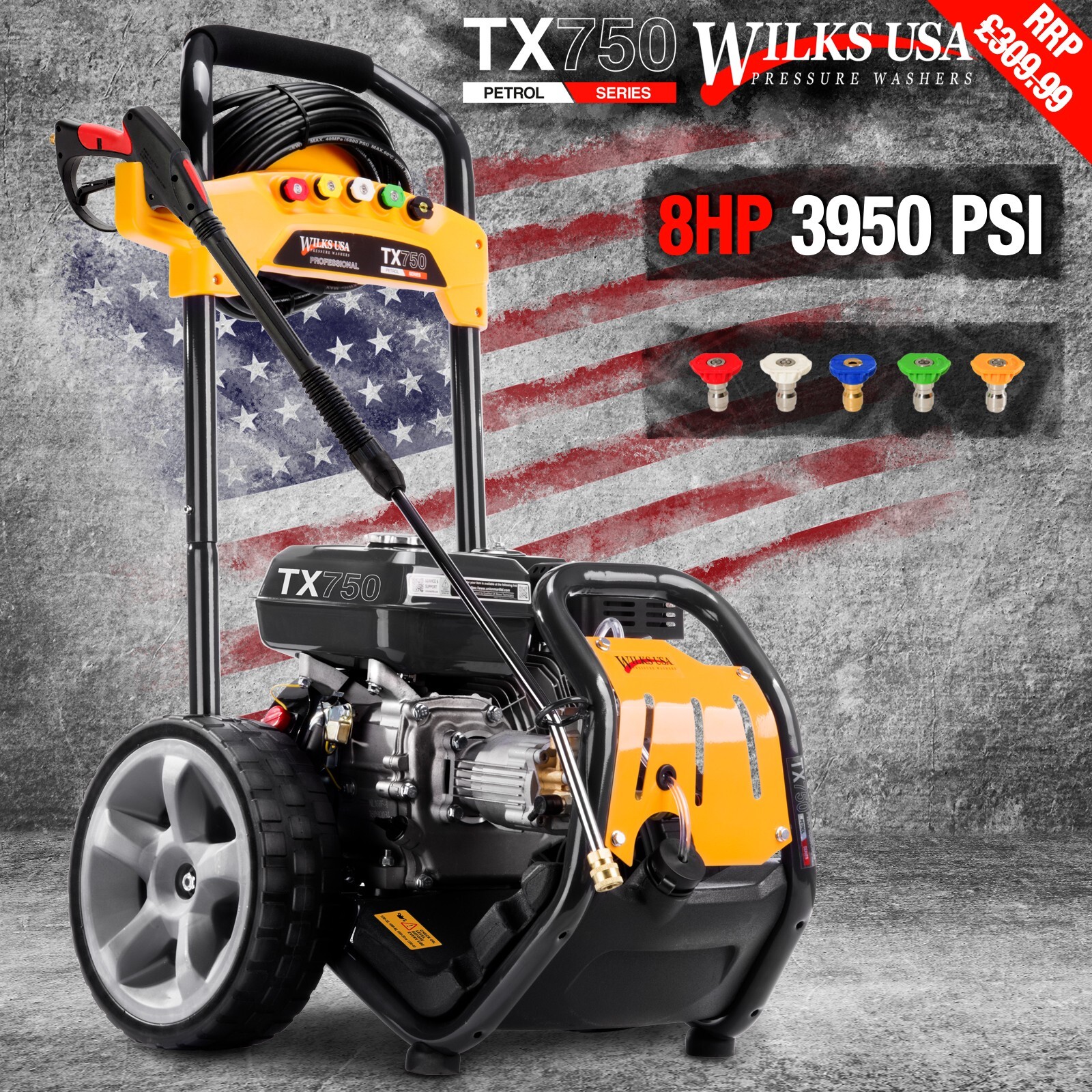 WilksUSA Petrol Pressure Washer Jet Wash Patio Cleaner TX750i (QC Unit