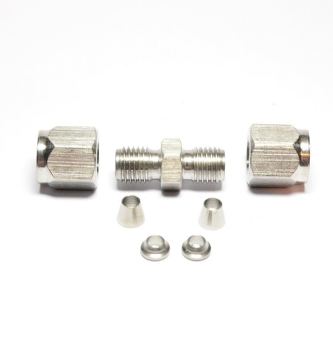 1/8" OD Tube Steel Stainless Twin Ferrule Straight Union Fitting Air Gas Water - 第 1/5 張圖片