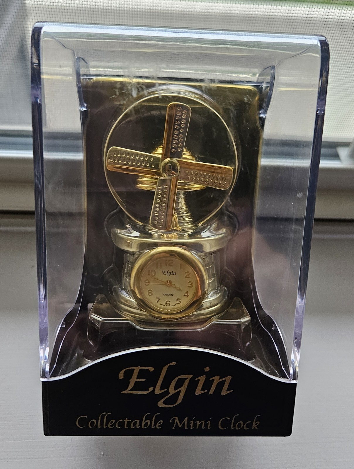Elgin R Windmill ELGIN MINI WINDMILL COLLECTIBLE CLOCK - GOLD SILVER TONE - NEVER USED ...