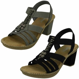 Ladies Rieker 66506 Black Or Grey Synthetic Heeled Sandals | eBay