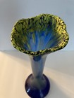 Czech Republic Art Glass Cobalt And Yellow Textured Vase — photo 4
