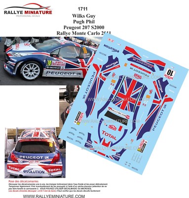 DECALS 1/43 REF 1711 PEUGEOT 207 WILKS RALLYE MONTE CARLO 2011 RALLY