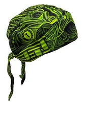 Neon Green Black Alien Skull Platinum Durag Doo Rag Cap Biker Durag Sweatband