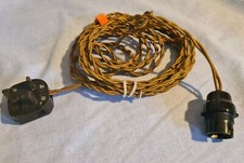 VINTAGE BAYONET BAKELITE BROWN - LIGHT FITTING POWER TWISTED FABRIC CORD LONG 5M