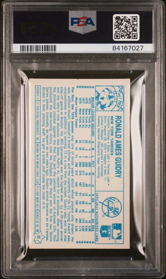 1979 Kelloggs 11 Ron Guidry Hits 396 - PSA 6 - Image 2 of 2