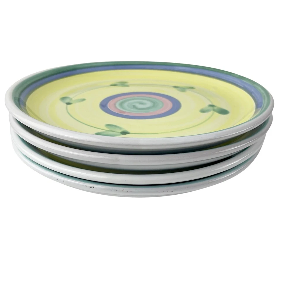Juego de 4 platos de ensalada de carrusel Caleca cerámica italiana Italia pintada a mano amarilla 8" Foto 2 de 4