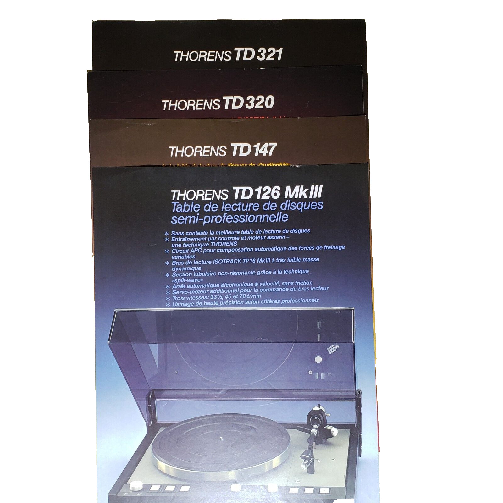 Four Thorens Turntable Sales Brochure TD-126 MK III TD-147 TD-320 and TD-321