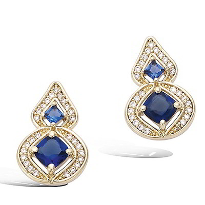 Boucles D'Oreilles Dolly-Bijoux - Plaqué Or, Saphir Bleu Et CZ, Type Puces à Clous