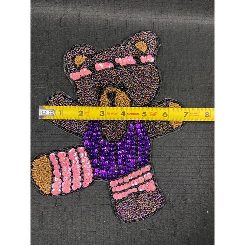 Vtg Exercising Teddy Bear Multicolored Sequin & Beaded 9"X8" Sew On Patch New - Picture 4 of 4