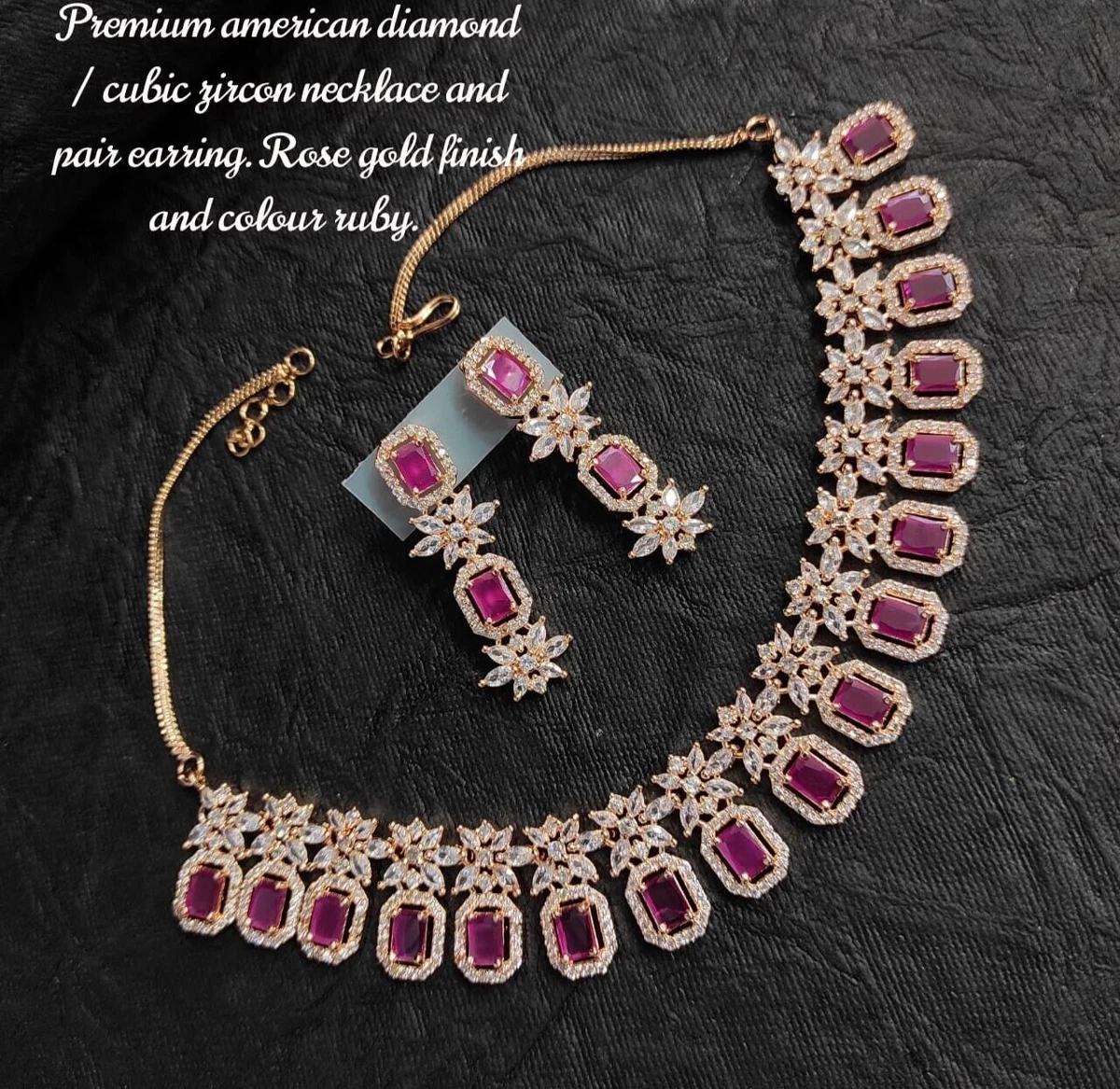 White Gold Plated Ruby Pink Cubic Zirconium Choker Necklace 