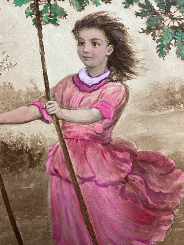 Antiker amerikanischer Druck von H. Winthrop Pierce IN THE SWING HANDCOLORED - Bild 2 von 4