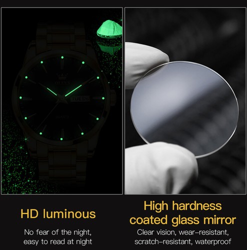 Men's Wrist Watch Steel Band Quartz Calendar Watch Waterproof Gold Black - Picture 8 of 17