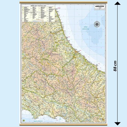 Carta GEOGRAFICA MURALE REGIONE "ABRUZZO " 61 X 88 cm BELLETTI cartina - Foto 1 di 2