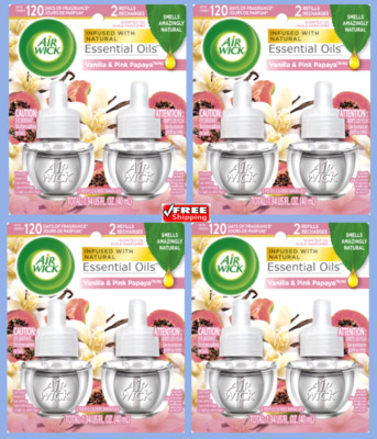 Air Wick Air Freshener Essential Oils Refills-VANILLA & PINK PAPAYA Scent 2x4=8
