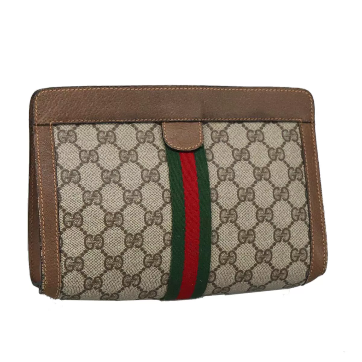 Sac pochette GUCCI GG Plus Supreme web sherry PVC cuir beige authentique th5429