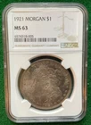 1921 Silver Morgan Dollar , NGC MS63 - T28