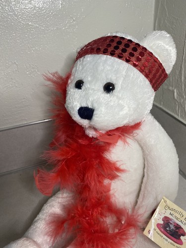 Chantilly Lace Musicals Singing Roxie Bear with Red Boa and Sequin Headband 18” - Picture 10 of 12