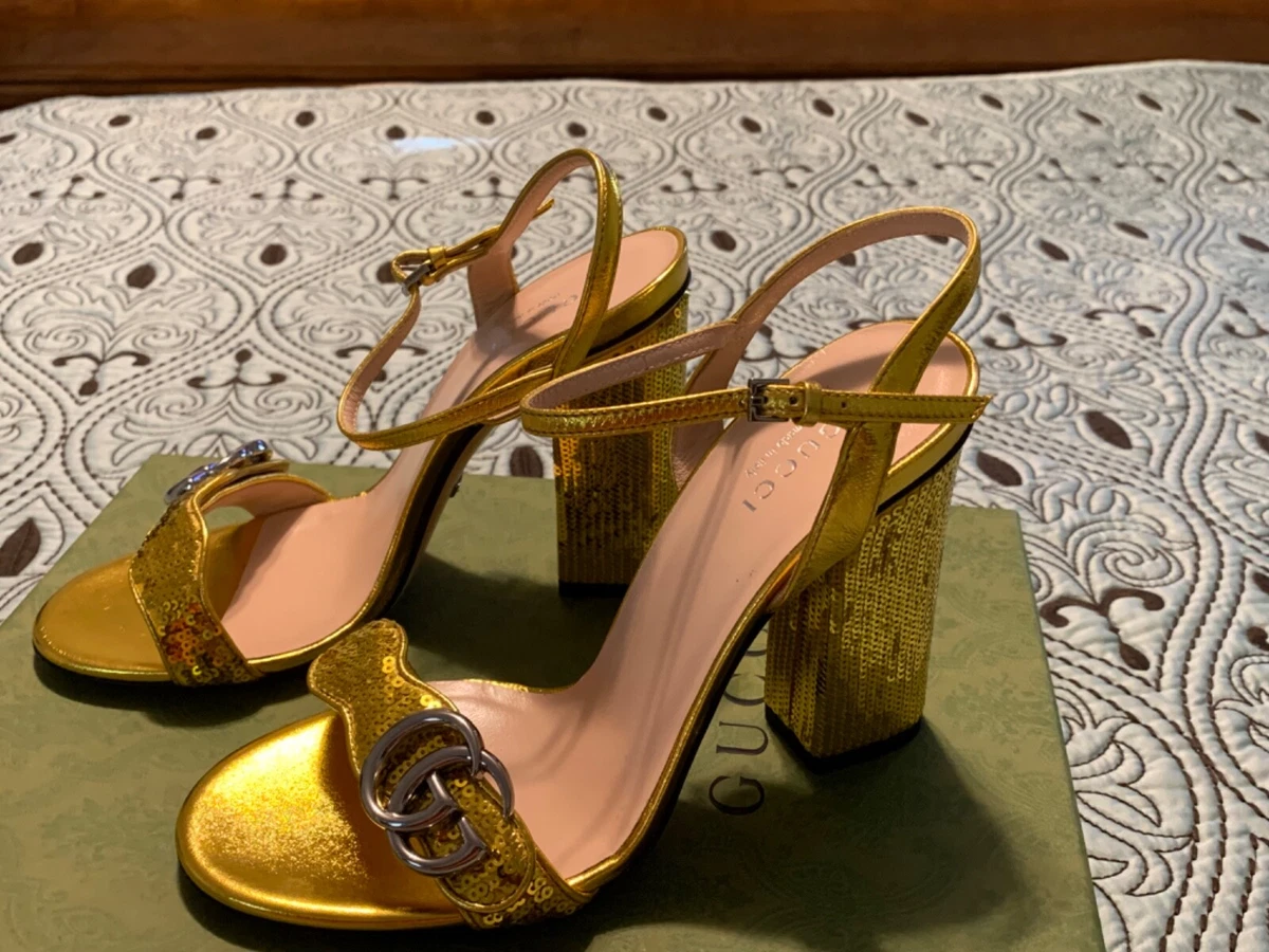 Gucci GG Marmont Strap Yellow sequins Leather Sandals EU 37 |