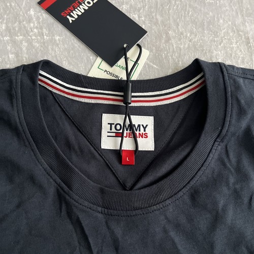 Tommy Hilfiger Men's Crew Neck T Shirt Jeans Logo 100% Organic Cotton, Navy, L - Picture 3 of 5