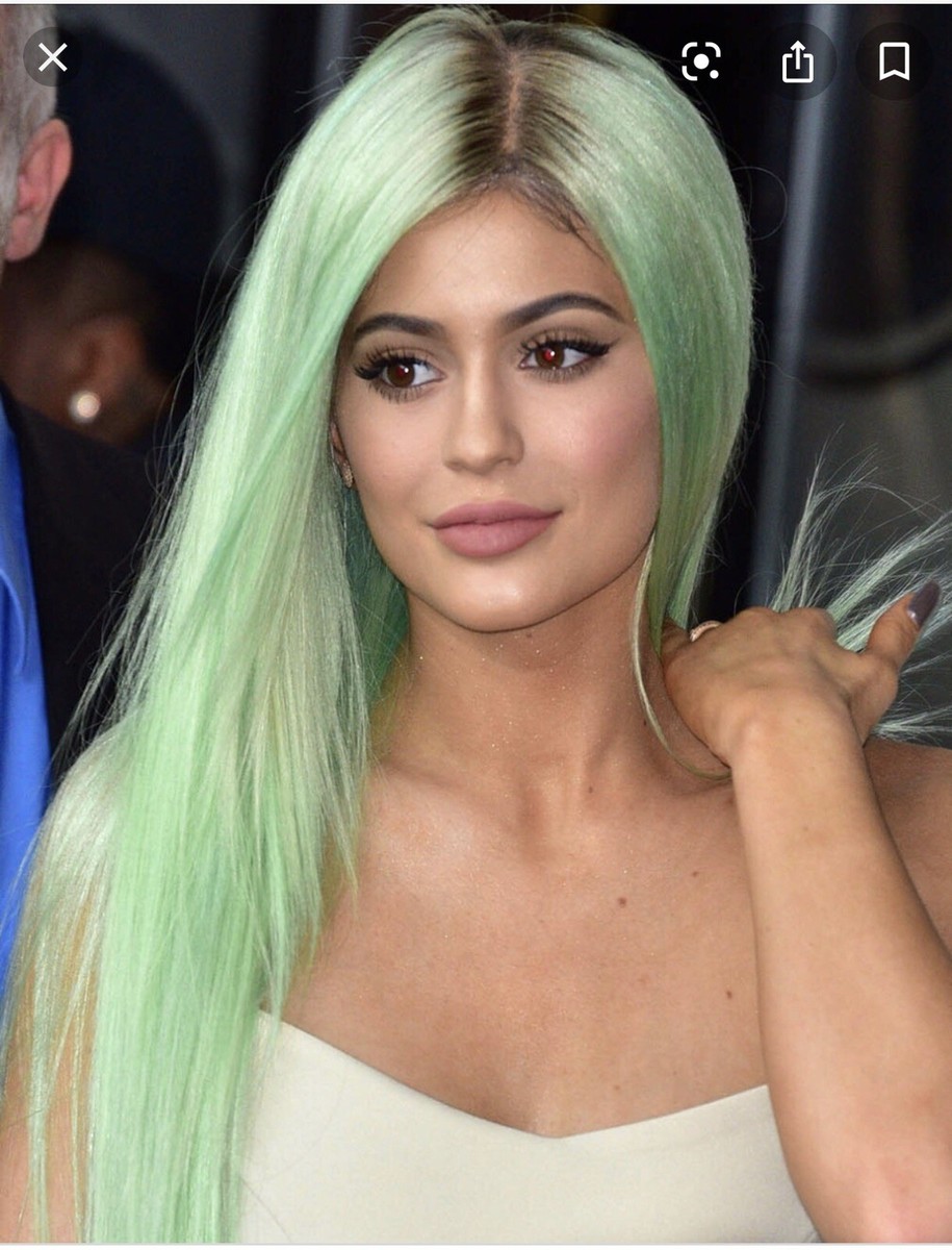 Natural Celebrity Kylie Light Green Ombre Root Long Straight Lace