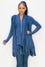 T-Party Long Sleeve Mineral Open Front Fringe Cardigan Short Medium Made in USA