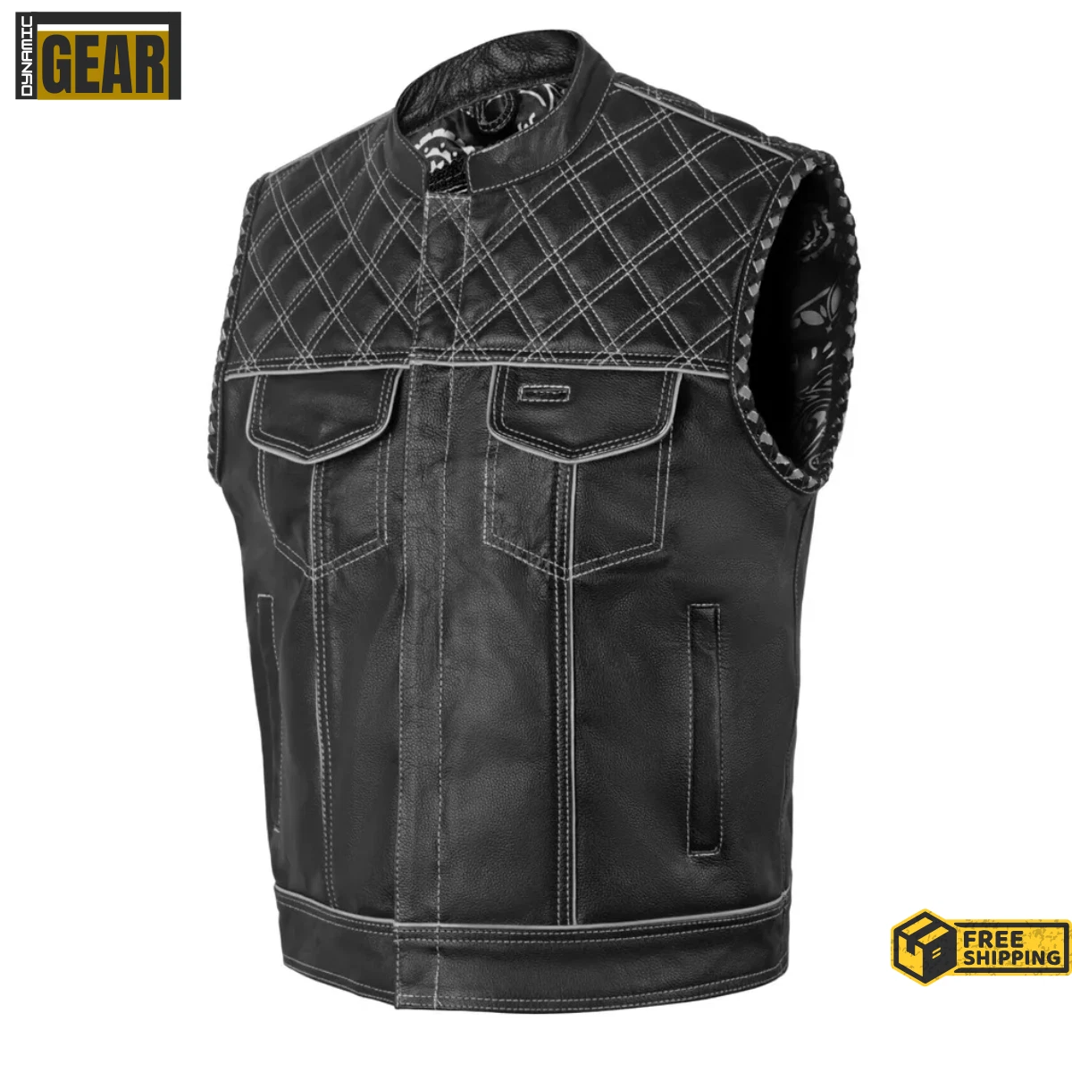 Men's Black Leather Vest Motorcycle Biker Club Leather Vest