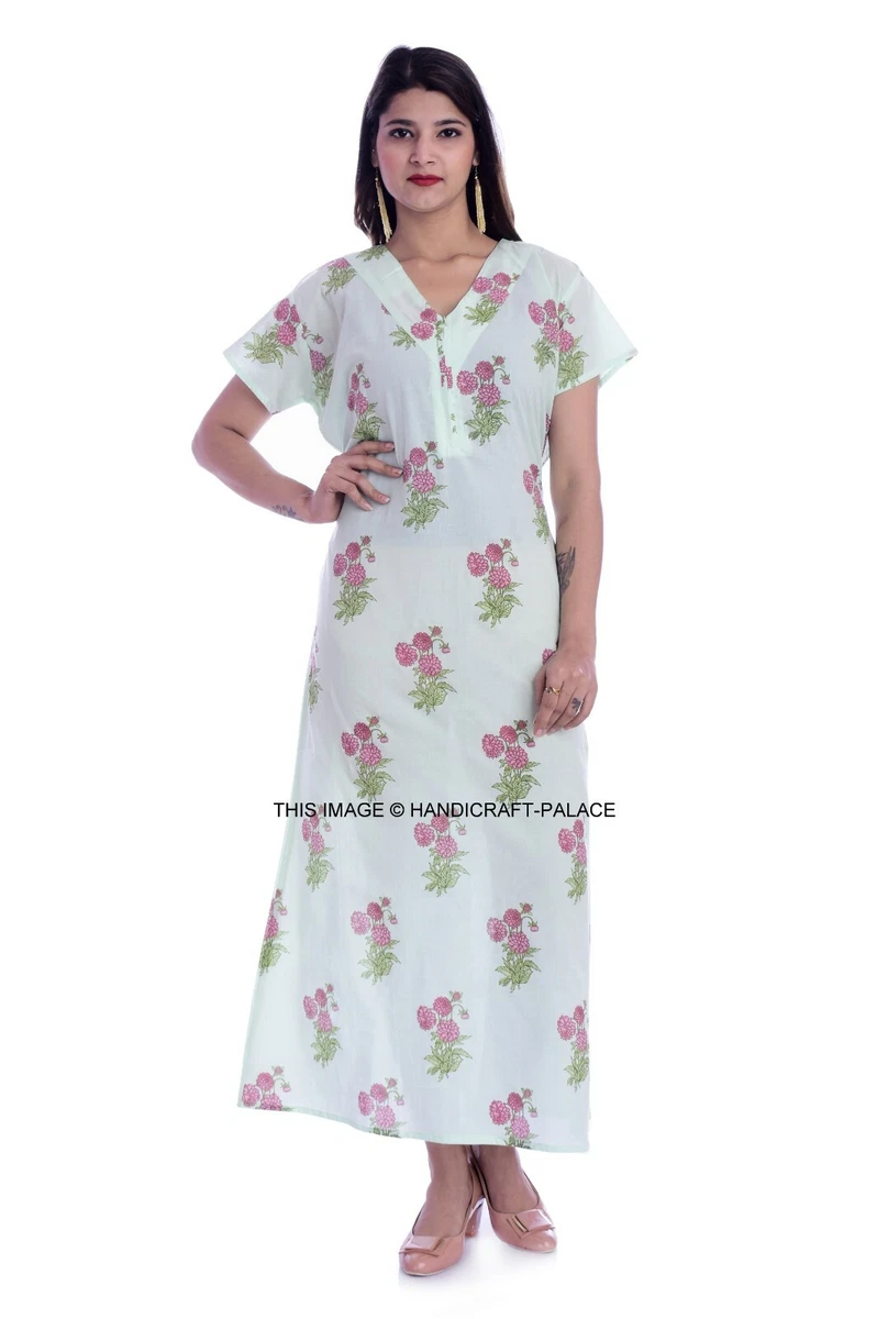 SETHJI Women 100% Cotton Printed Full Length Night Gown Maxi Nighty