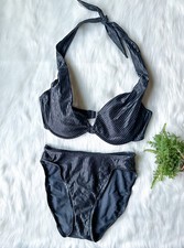 VTG 90s Y2K VICTORIA SECRET 2pc Bikini Swim Suit Swimsuit Black High Cut XS 36D