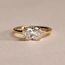 Beautiful Oval Cut 2.0CT Lab-Grown Diamond 10K Yellow Gold Women Engagement Ring