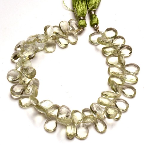 Natural Green Amethyst Prasiolite Pear Cut Briolette Multiple Size Beads 8" - Picture 10 of 11