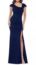 New Xscape Asymmetric-Neck Side-Slit Gown In Navy Size 6 $249