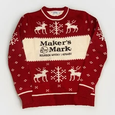 Maker's Mark Sweater Mens Smal Red Fair Isle holiday Whisky Bourbon Snowflake