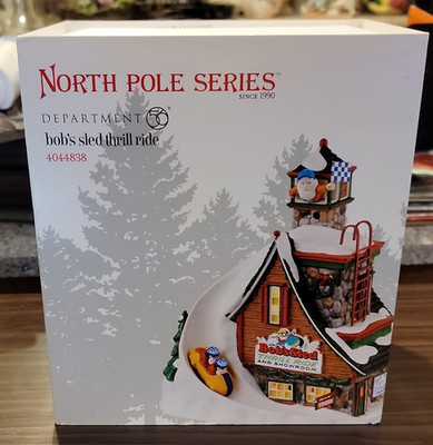 Department 56 North Pole Series Bob's Sled Thrill Ride Porcelain Lighted 2015