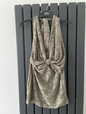 Pretty Little Thing Size 8 Khaki Halter Neck Floral Mini Dress New