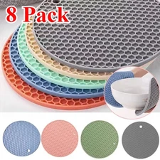 8pc Silicone Heat Insulating Mat - Non-Slip Round Honeycomb Pot & Bowl Table Mat
