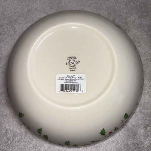Lenox Christmas Serving Bowl Holiday Holly Berry Live Well Laugh Often Love Much - Picture 2 of 5