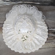 Ivory Lace Satin Vintage Wedding Hat with Pearls, Ribbon, Floral Embellishments