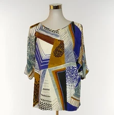 Jams World Size Small Top Tunic Slit Sleeve Colorful Abstract “Esquire” Print