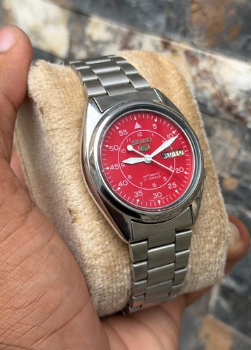 Military Seiko 5 Men's Day/Date Red Dial 21 Jewels Automatic Watch - Picture 5 of 11