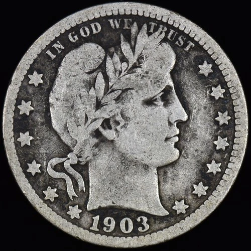 1903 BARBER QUARTER ✪ VG VERY GOOD ✪ 25C SILVER COIN 48R ◢TRUSTED◣