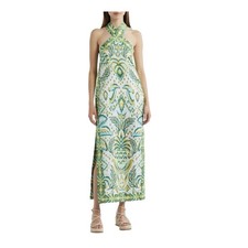 Farm Rio medium new Halter Maxi Dress tropical tapestry Green Yellow linen