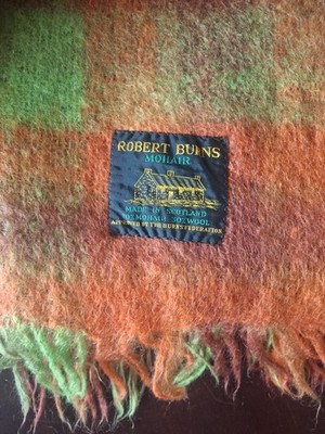 Throw Blanket Scotland 49x63'' Fringe VTG Plaid Colorful green/orange Robert Burn