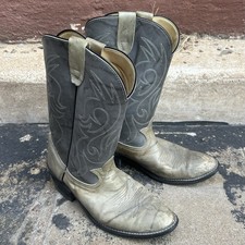 Vtg 70s 80s Western Cowboy Boots 9.5D Mens Two Tone Gray Leather Stitch USA Made