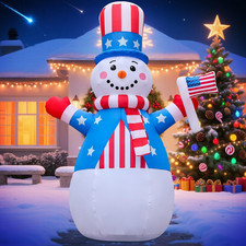 8FT Christmas Inflatables Patriotic Snowman 2025 NEW LED Outdoor Decoration