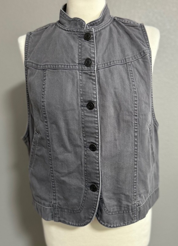 Gap Gray Brown Cotton Sleeveless Button Vest - Size L
